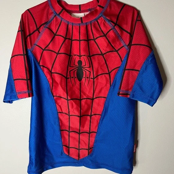 Disney SpiderMan bathing suit along with rash guard swim shirt